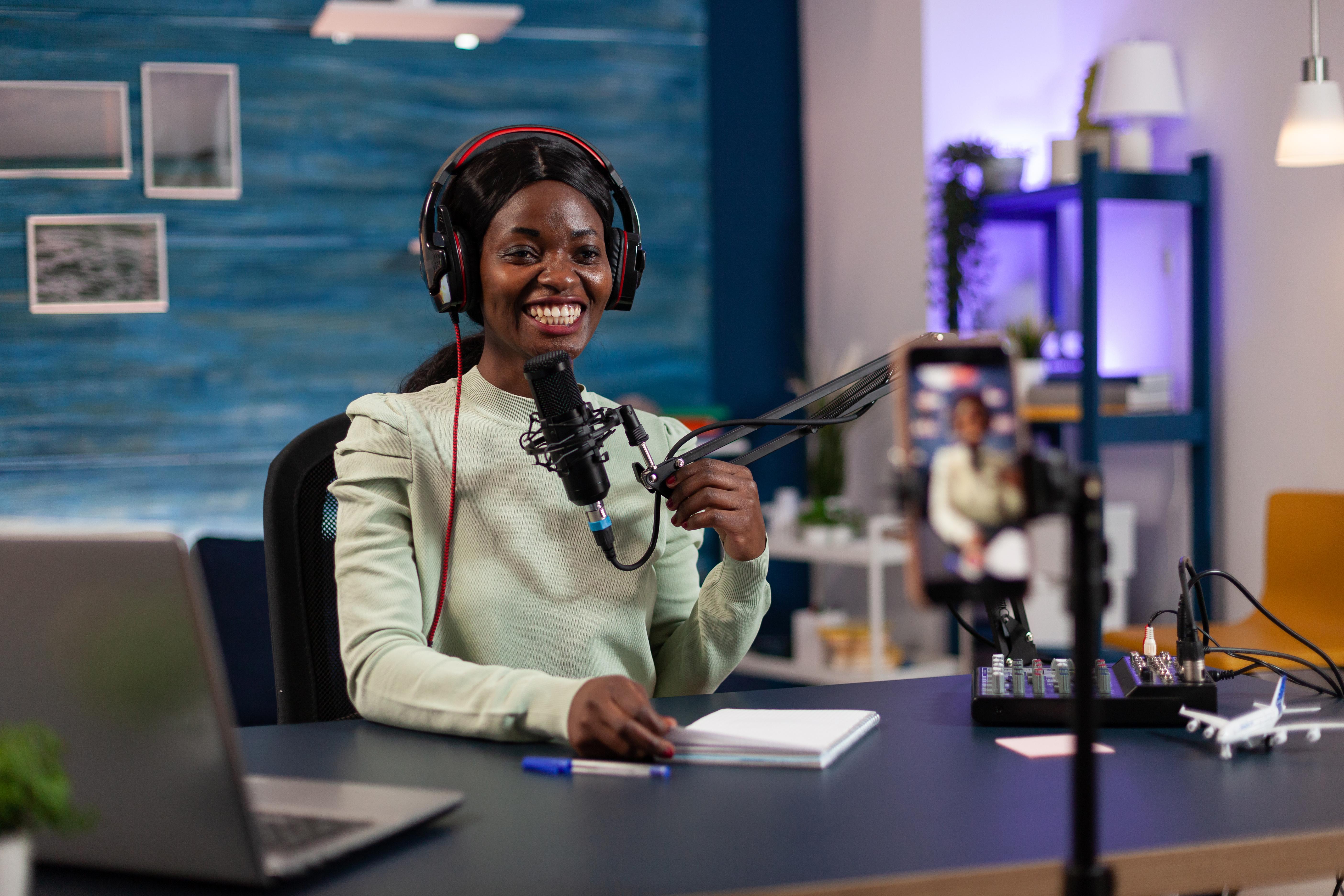 A broadcasting student in a recording studio